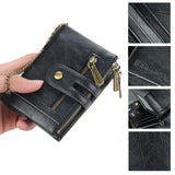 Men's Leather Short Wallet Multi-card Male Purse Zipper Pouch Retro Chain Money