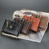 Men's Leather Short Wallet Multi-card Male Purse Zipper Pouch Retro Chain Money