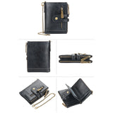 Men's Leather Short Wallet Multi-card Male Purse Zipper Pouch Retro Chain Money