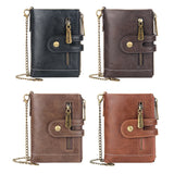 Men's Leather Short Wallet Multi-card Male Purse Zipper Pouch Retro Chain Money