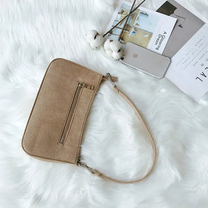 Minimalist Suede Crossbody Bag for Women Vintage Solid Shoulder