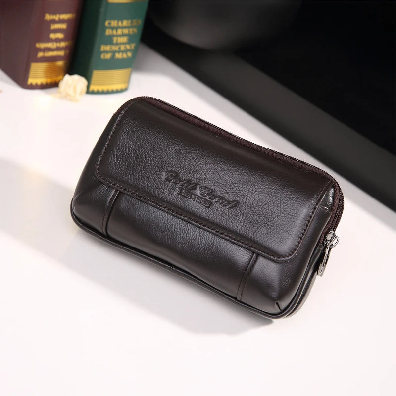 Men Leather Belt Waist Pack Phone Pocket Money Bag