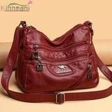 Soft Wash Leather Women Crossbody Shoulder Bag Multi-Pocket
