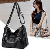 Soft Wash Leather Women Crossbody Shoulder Bag Multi-Pocket