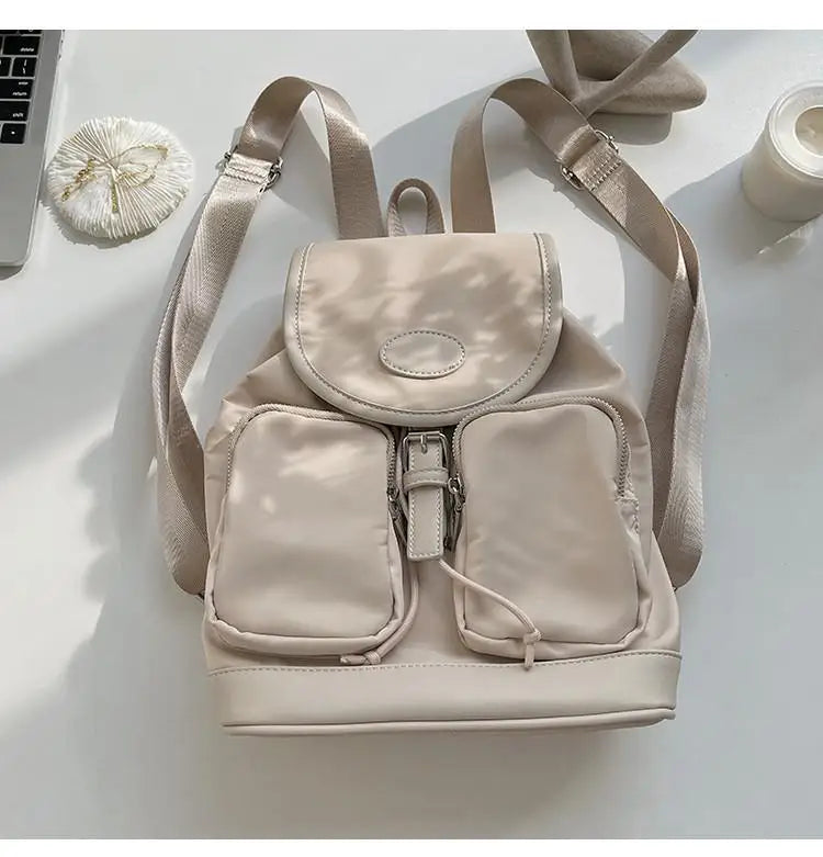 Nylon Backpack Large Capacity Button Travel Bag Harajuku Unisex