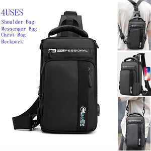 Nylon Chest Bag USB Charging Cross Body Rucksack Sling Backpack