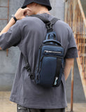 Nylon Chest Bag USB Charging Cross Body Rucksack Sling Backpack