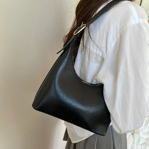Classic Women Shoulder Bag Small Handbag Retro Solid Half Circle Hand Bag