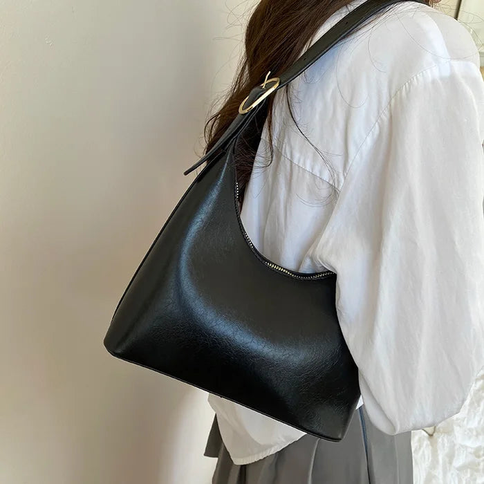 Classic Women Shoulder Bag Small Handbag Retro Solid Half Circle Hand Bag