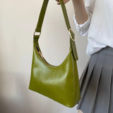 Classic Women Shoulder Bag Small Handbag Retro Solid Half Circle Hand Bag