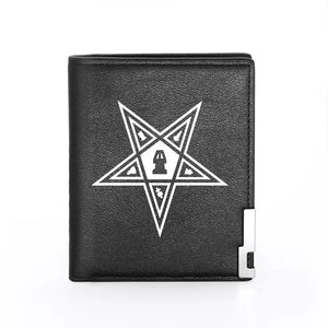 Eastern Star Leather Wallet Men Women Billfold Short Purses