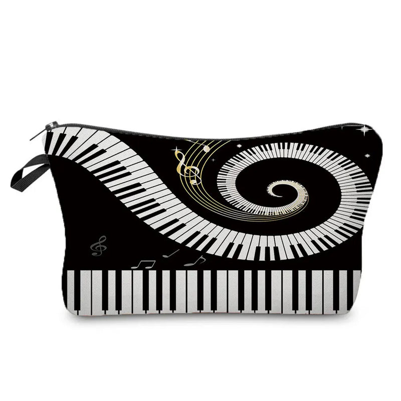 Music Notes Print Makeup Bag Organizer Portable Pencil Case