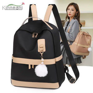 Oxford Cloth Women's Backpacks Hair Ball Pendant Girls Student