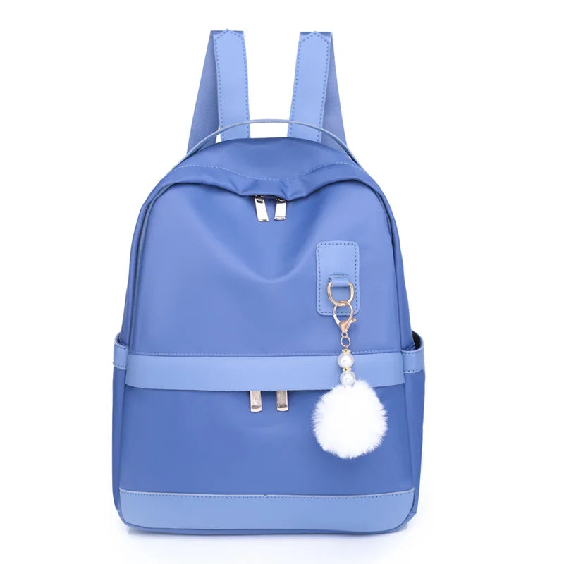 Oxford Cloth Women's Backpacks Hair Ball Pendant Girls Student