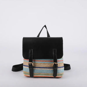 PU Leather Women Backpack Woven Bag Buckle Storage Leisure Booktags