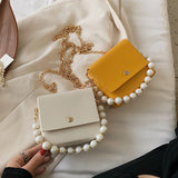Pu Beaded Handbag Women Crossbody Bag Soft-Faced Square Shoulder Bag
