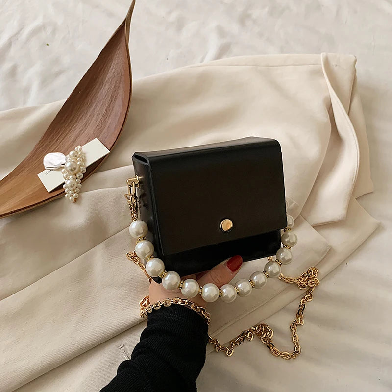 Pu Beaded Handbag Women Crossbody Bag Soft-Faced Square Shoulder Bag