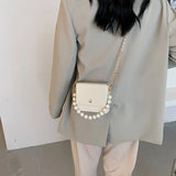 Pu Beaded Handbag Women Crossbody Bag Soft-Faced Square Shoulder Bag