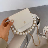 Pu Beaded Handbag Women Crossbody Bag Soft-Faced Square Shoulder Bag