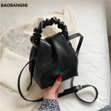 Stylish PU Leather Shoulder Bag Hit Color Bucket Bag