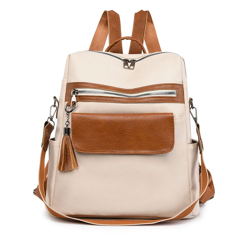 Vintage Woman Backpack Soft Leather Bag Ladies Rucksack