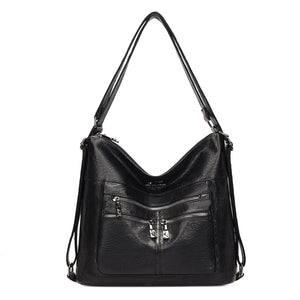 3-In-1 Pu Leather Women Bagpack Large Capacity Shoulder Handbag