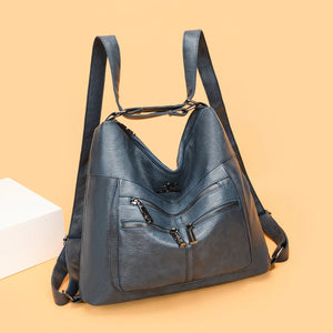 3-In-1 Pu Leather Women Bagpack Large Capacity Shoulder Handbag