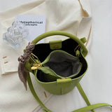 Small PU Leather Women Bucket Handbag Shoulder Crossbody Bag