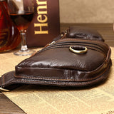 Real Cowhide Men Shoulder Chest Bag Retro Travel Sling Rucksack