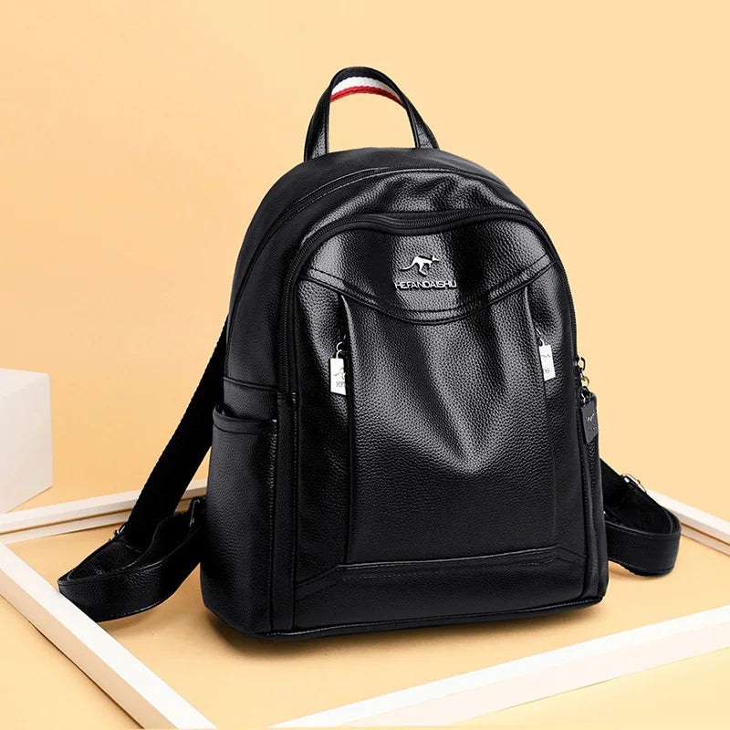 Vintage Leather High School Backpack for Girls Women