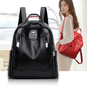 Vintage Leather High School Backpack for Girls Women