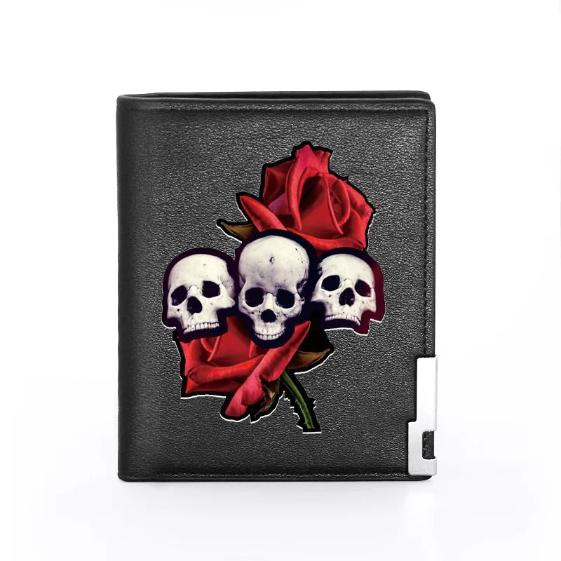 Skull Rose Leather Wallet Slim Credit Card/ID Holders Money Bag