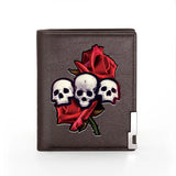 Skull Rose Leather Wallet Slim Credit Card/ID Holders Money Bag