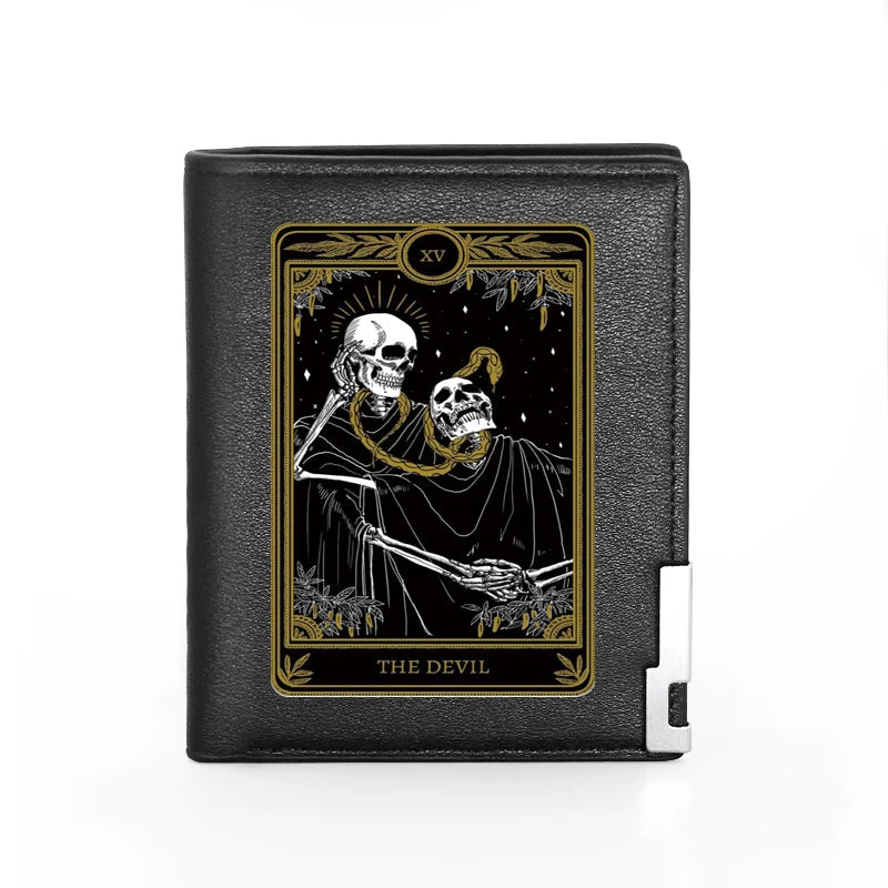 Skull Tarot Devil Leather Wallet Slim Credit Card/ID Holders
