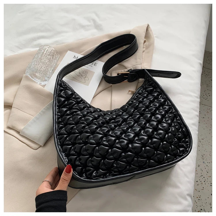 Soft Leather Shoulder Bag Pleated Women Handbag Tote Bag