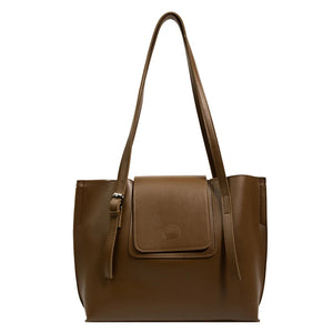 Soft PU Leather Woman Tote Shopper Handbag with Outer Pocket