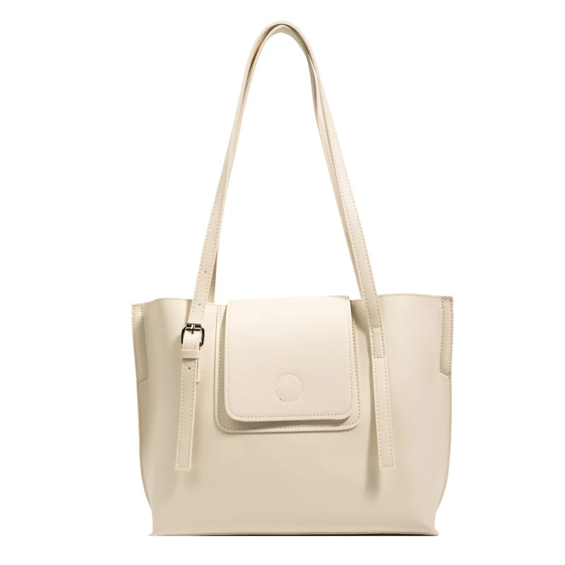 Soft PU Leather Woman Tote Shopper Handbag with Outer Pocket