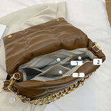 Soft Leather Messenger Bag with Thick Chains Crossbody Bag Down Handbag