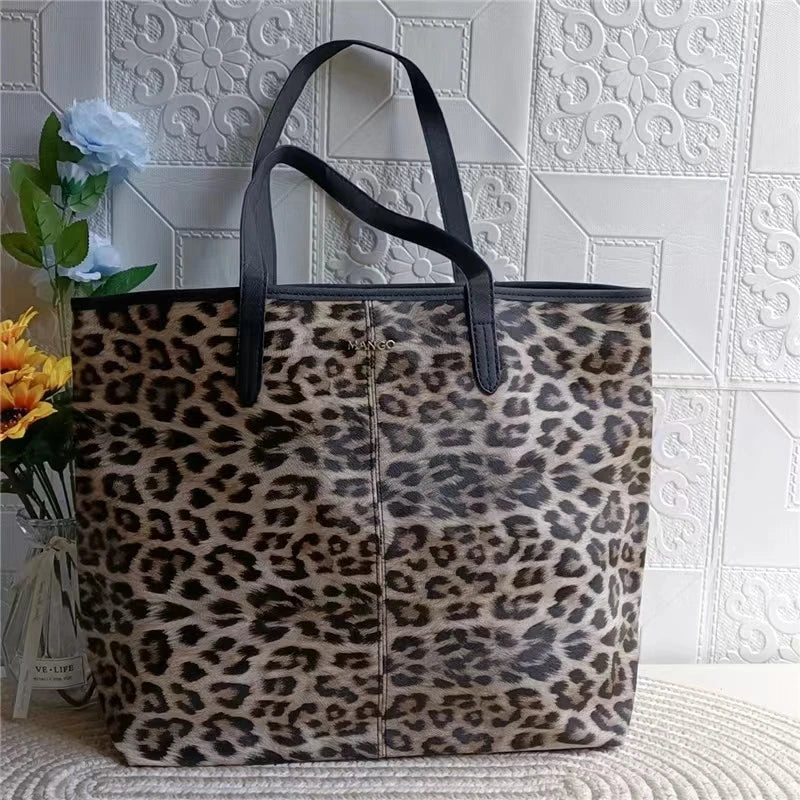 High Spain MANGO Women's Handbag Leopard Print Shopping Bag