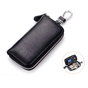 Men's Split Leather Key Holder Zipper Wallet