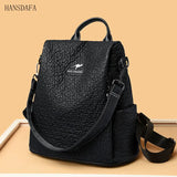 High Stone Pattern Leather Backpacks Large Capacity Travel School Bags