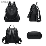 High Stone Pattern Leather Backpacks Large Capacity Travel School Bags