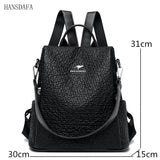 High Stone Pattern Leather Backpacks Large Capacity Travel School Bags