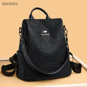 High Stone Pattern Leather Backpacks Large Capacity Travel School Bags