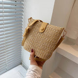 Straw Woven Bucket Bag Casual Summer Vacation Wild Single Shoulder Messenger Bag