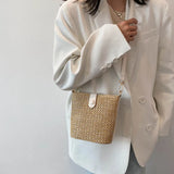 Straw Woven Bucket Bag Casual Summer Vacation Wild Single Shoulder Messenger Bag