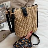 Straw Woven Bucket Bag Casual Summer Vacation Wild Single Shoulder Messenger Bag