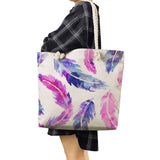 Feather Print Rope Beach Tote Bag, Eco Reusable Handbag for Women