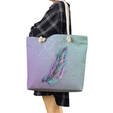 Feather Print Rope Beach Tote Bag, Eco Reusable Handbag for Women