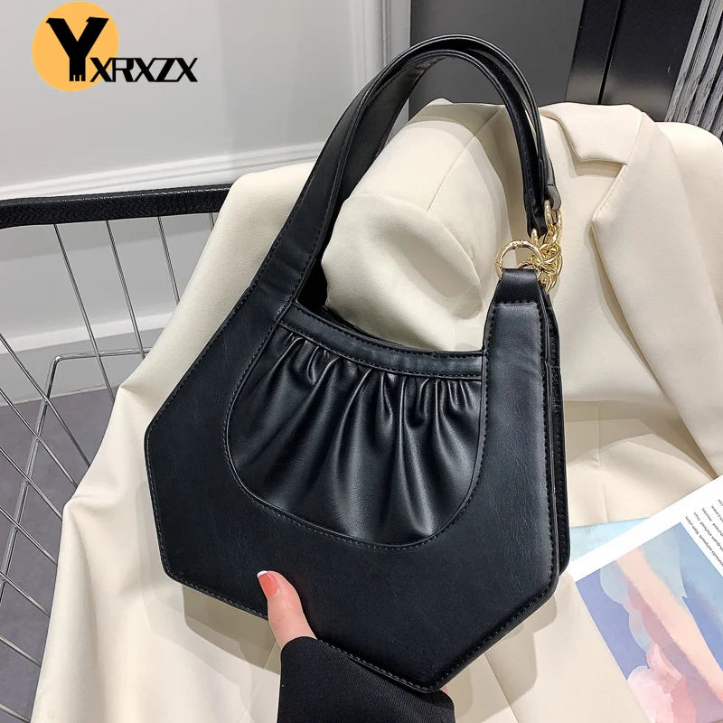 Ruched PU Leather Underarm Bag Solid Women Shoulder Bag Handbags